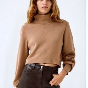 Aritzia Camel Turtleneck Cropped Sweater